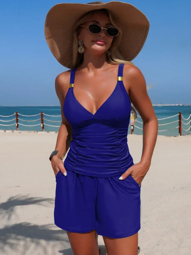 Harper | Completo tankini arricciato con tasche
