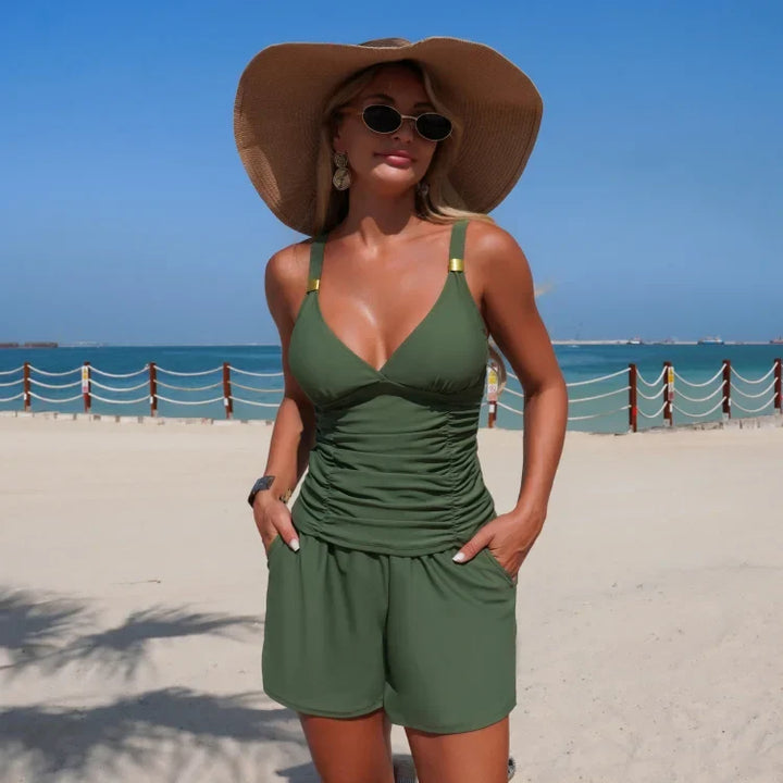 Harper | Completo tankini arricciato con tasche