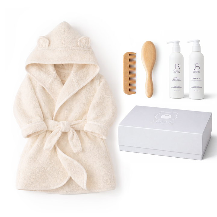 JBØRN Baby Spa Gift Set | Bathrobe, Hairbrush Set &amp; Skincare