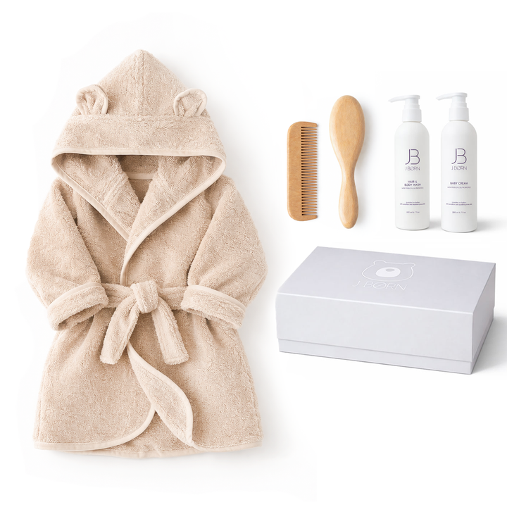 JBØRN Baby Spa Gift Set | Bathrobe, Hairbrush Set &amp; Skincare